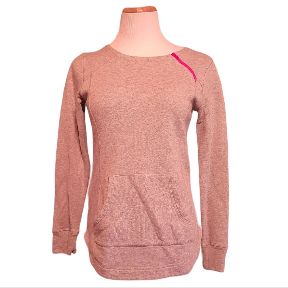Lucy grey round neck pullover sweatshirt pink zipper. Size Small